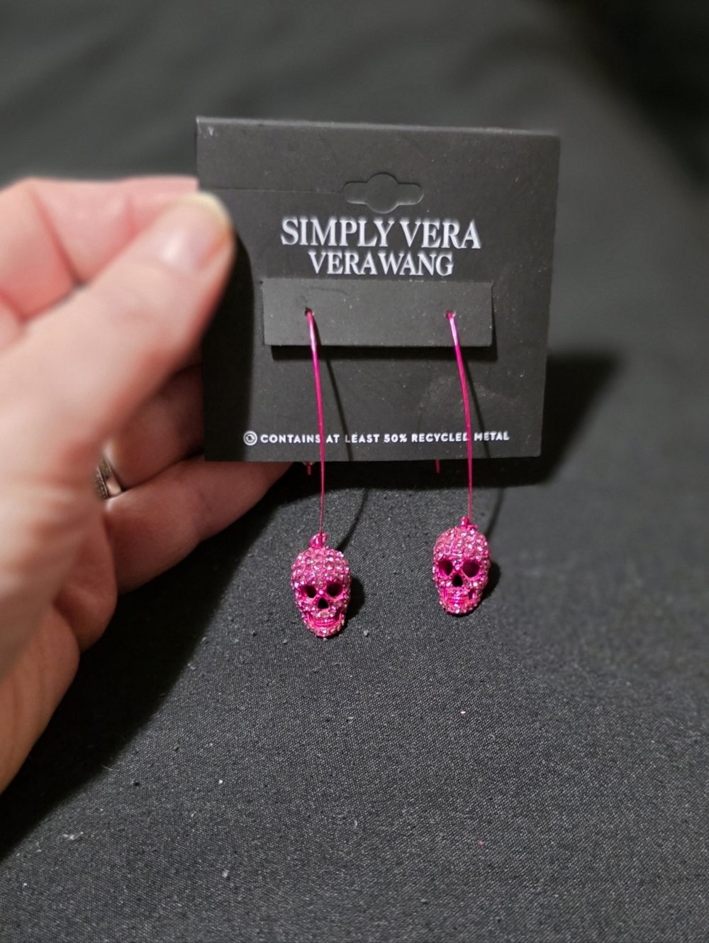 Simply Vera Vera Wang Hot Pink Crystal Skull Drop Earrings